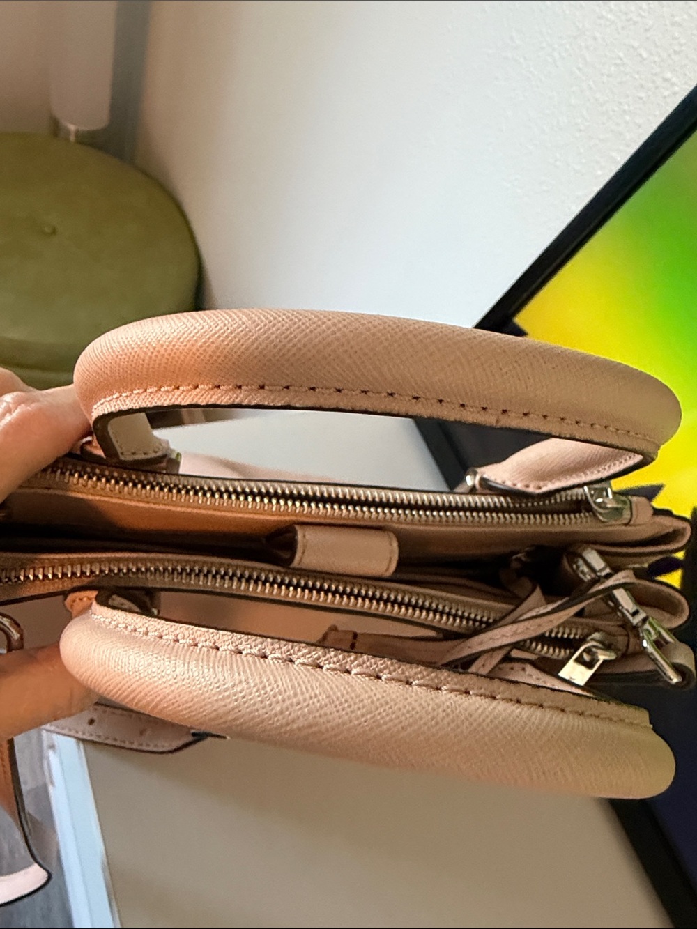 Michael Kors Peach/Pink Saffiano Leather Satchel with MK Charm - Picture 8 of 14